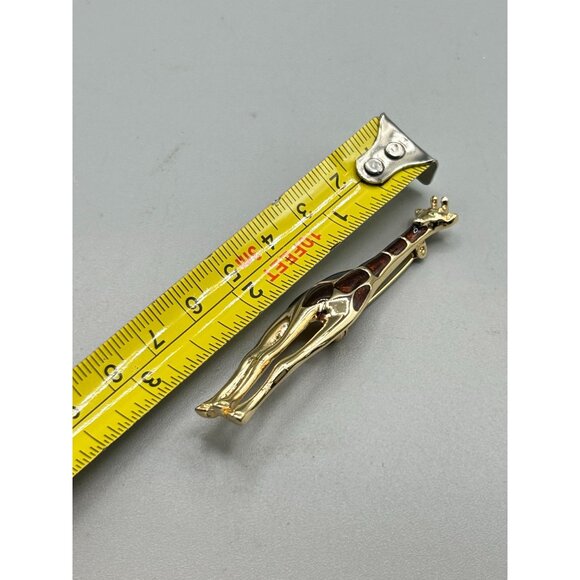 LC Signed Liz Claiborne Giraffe Pin Brooch Gold Tone & Brown Enamel Animal Pin - Picture 6 of 6